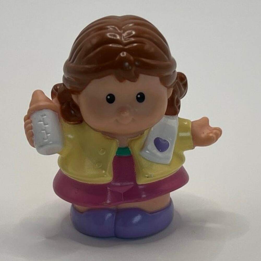 Vtg Little People Mother Baby Bottle Mommy Mom Burp Cloth Brunette 2001